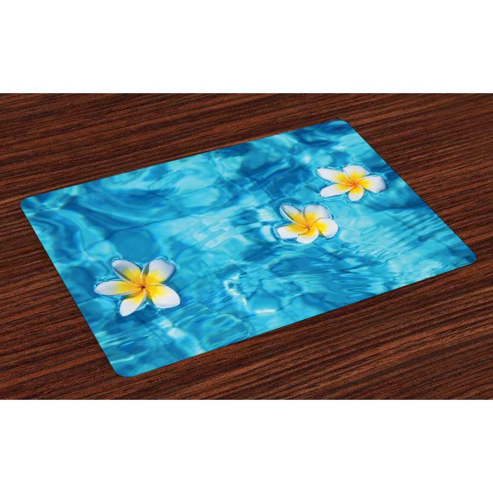 Hawaiian Placemats Set of 4 Tropical Frangipani Flower Floating in