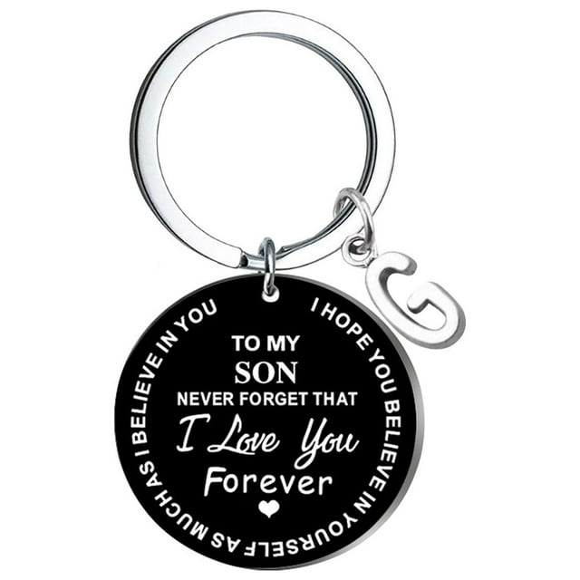 Llaveros para mujer, llavero de billetera, llavero de auto, llavero DIY para mi hijo, llavero de acero inoxidable negro con apellido de 26 letras, 2,5 cm, decoraciones de moda