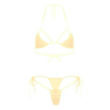 Oplxuo Women s Strappy Micro Bikini Sets Sexy Halter Triangle Tie Side String 2 Piece Bathing Suit Cheeky Lingerie Swimsuits