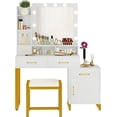 thumbnail image 3 of DWVO Makeup Vanity with Mirror and Lights, Vanity with Lights and Drawers, Vanity Mirror with Lights and Table Set, 3 Color Adjustable Lighting Brightness & Power Outlet,White,15.3"D x 24.3"W x 53.9"H, 3 of 5