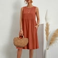 thumbnail image 2 of Vivianyo HD Women's Casual Sleeveless Empire Waist Midi Dress, Round Neck with Side Pockets, Women's Red, Sizes S-5XL, 2 of 10