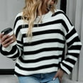 thumbnail image 5 of Lovskoo 2024 Sweaters for Women Striped Knitted Loose Pullover Sweater Long Sleeved Top Round Neck Sweater White, 5 of 5