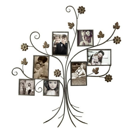 Adeco Trading 7 Opening Decorative Bronze-Color Iron Tree Photo Collage Wall Hanging Picture Frame