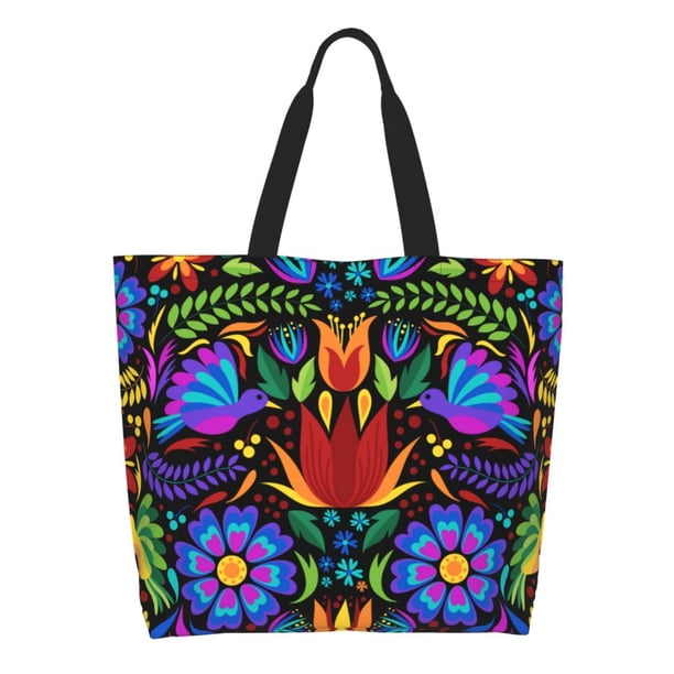 Balery Colorful Floral Bolsa Tote Estilo Estético con Cremalleras, Bolsa de Hombro, Bolsa de Compras Grande y Plegable