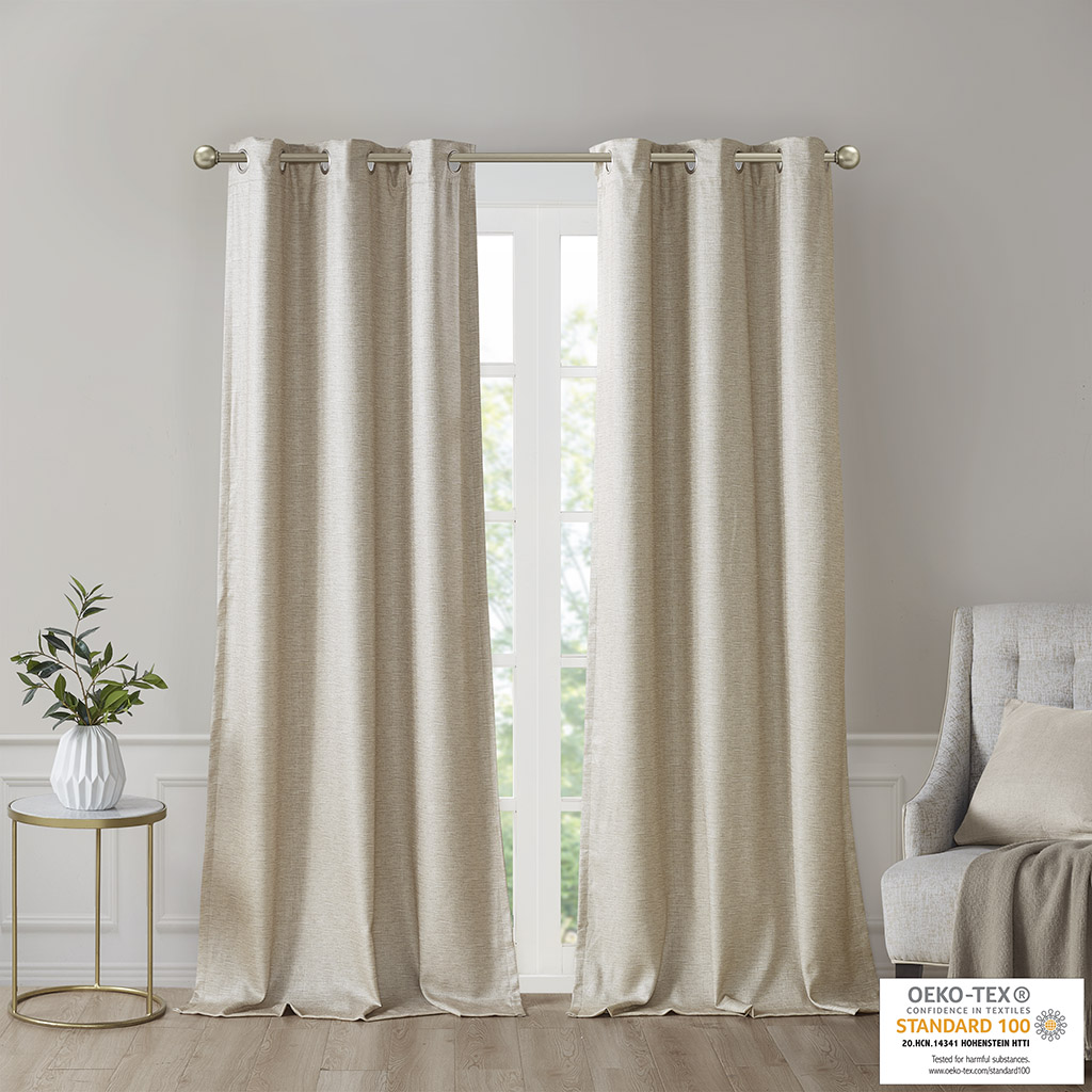 MAYEERTY 2-Pc Tonal Printed Faux Silk Curtain Pair - Total Blackout