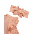 thumbnail image 4 of Honganda Girl's Solid 3Pcs Suit, Romper with Ruffled Short Pants Hairband, 4 of 7