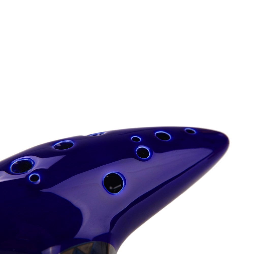 12 Hole C Ceramic Ocarina Flute Musical Instrument with Song Book (Neck Strap Cord with Random Color)- Blue