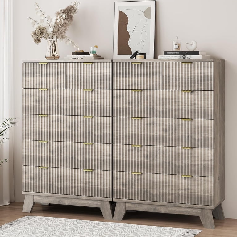 Fanral Tall 6 Drawer Dresser Fluted Dresser for Bedroom,Wooden Chest Of Drawers Modern Dresser for Closet,Gray Dresser, Adult Unisex, Size: Large