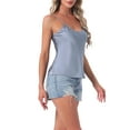 thumbnail image 4 of INSPIRE CHIC Womens 2 Pcs Satin Camisole Silky Pajama Tank Tops V Neck Soft Spaghetti Strap Loose Basic Sleepwear S Black & Light Blue, 4 of 6