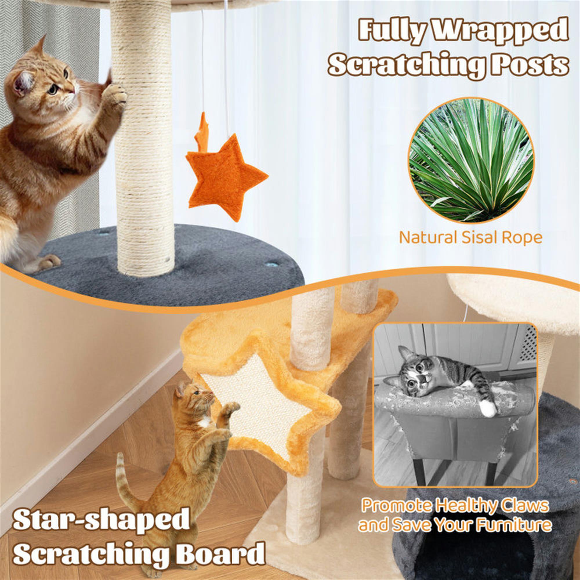 Kadyn 50" Cat Tree Tower for Indoors Cats, Cute Kitty Condo with Scratching Post and Pad, Multi-Level Activity Climbing Furniture for Medium Cats, Beige