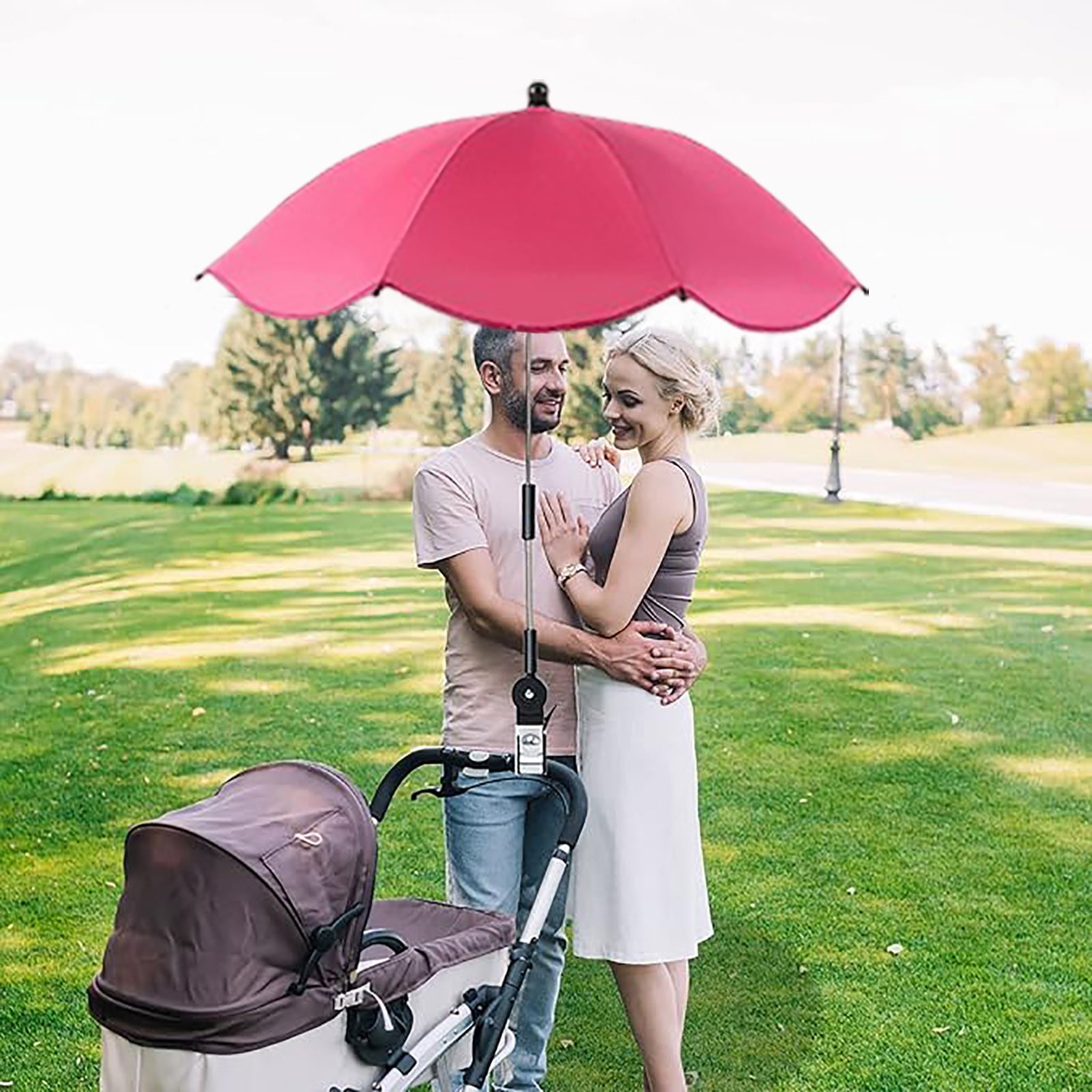 AJGRHE Universal Pushchair Parasol Portable Sun Umbrella With Rotating Handle Tilt Adjustable For Round Oval Tube Baby Pram Stroller Accessory Hot Pink