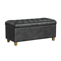 Benjara Bea Storage Ottoman Bench with Tufted Black Faux Leather- 40 Inch