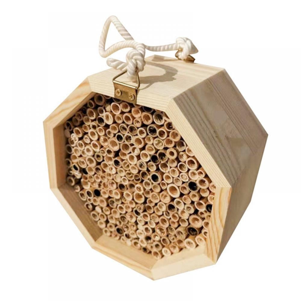 Bee House,Natural Wooden Bee Hive Nests Box,Wood Bug Bee Room Hotel Shelter Home,Attracts Peaceful Bee Pollinators to Enhance Your Garden's Productivity 