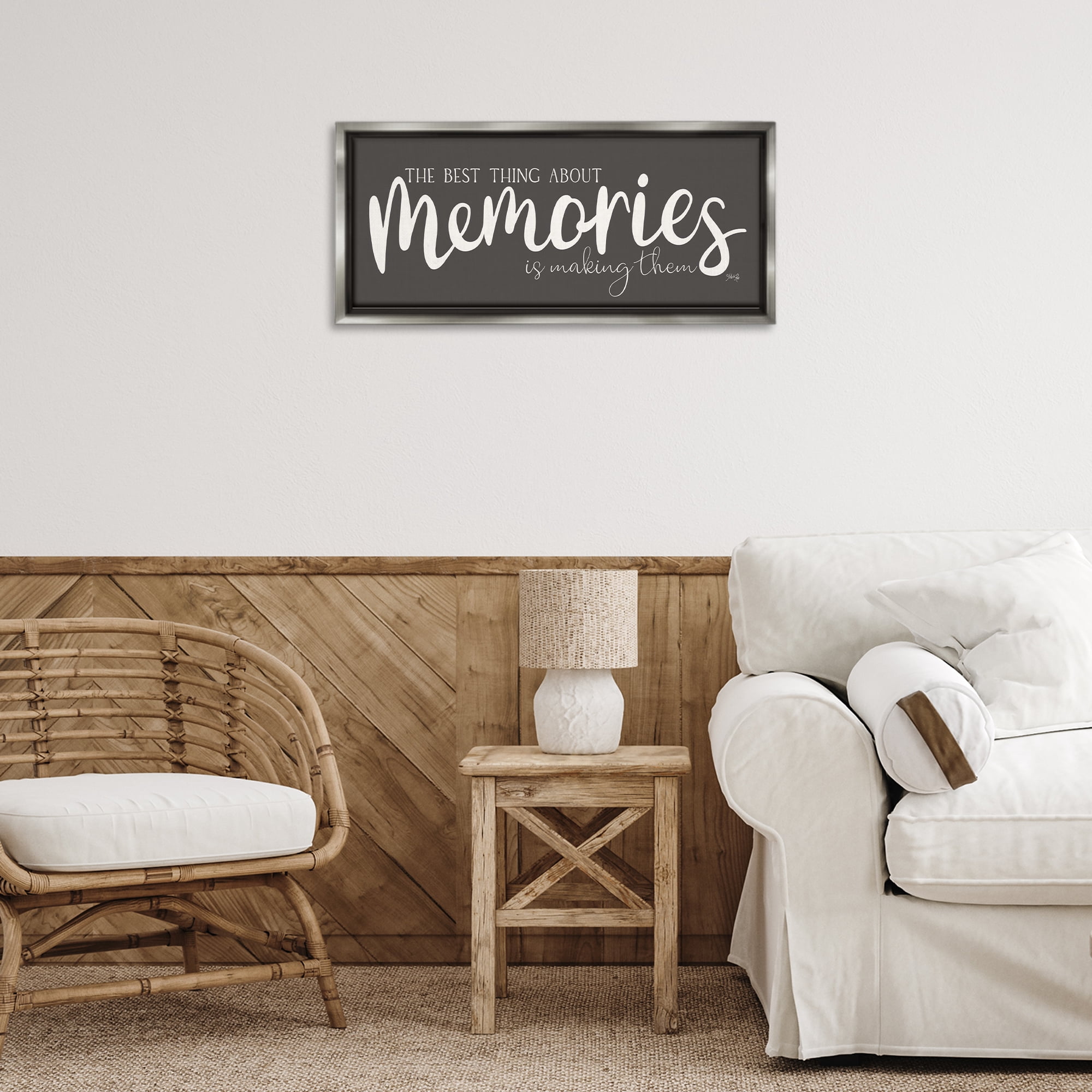 Stupell Industries Making Memories Sentiment Text & Numbers Painting Gray Floater Framed Canvas Art Print Wall Art, 25 x 11