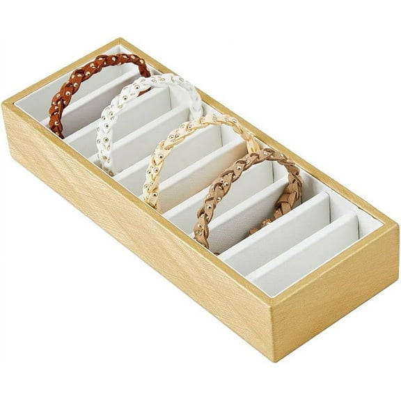 10-Slot PU Leather Bracelet Organizer Trays Rectangle Dark Goldenrod 9.1x24.1x4.1cm