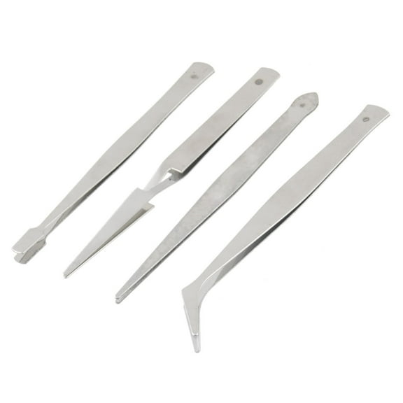 Unique Bargains Silver Tone Metal 4 in 1 Spare Parts Cross Locking Curved Flat Tweezers