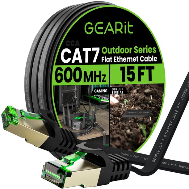 Cable Ethernet GearIt Cat7 plano para exteriores, 4,5 m, 600 MHz, 10 Gbps