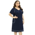 thumbnail image 2 of Xmarks Button Down Nightgown Women's Short Sleeve Sleepshirt V Neck Sleepwear with Pocket Soild Nightshirt Plus Size Blue 4XL, 2 of 6