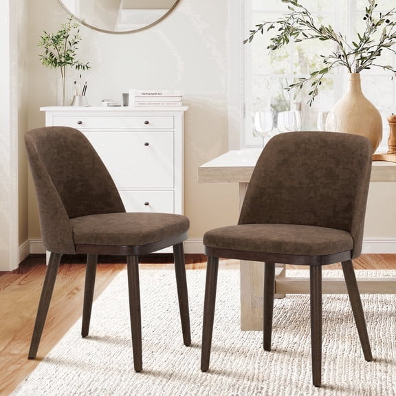 EOP Modern Upholstered Dining Chairs Set of 2, Wooden Dining Side Chairs with Curved Backrest, Armless Kitchen Chairs for Dining Room & Restaurant, Dark Brown