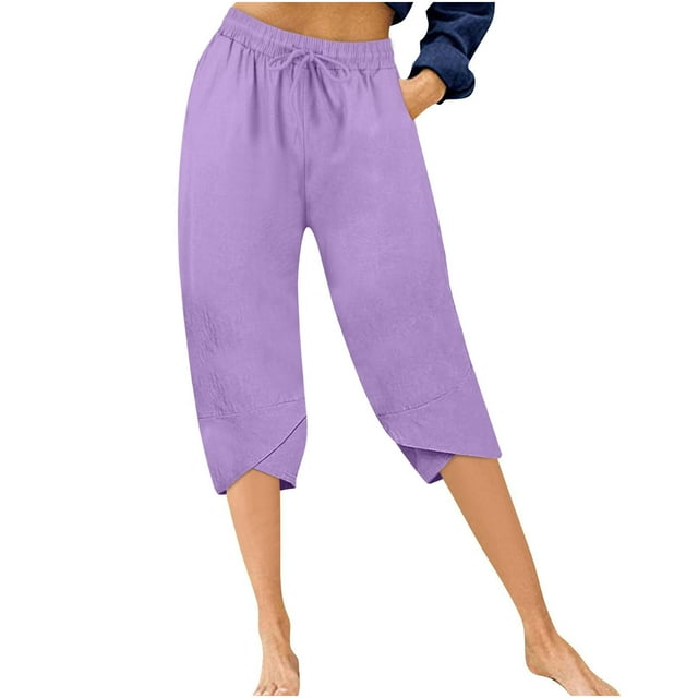 Admvng Capri Pants for Women Solid Drawstring Elastic Waist Sweatpants with Pockets Pants S-2XL