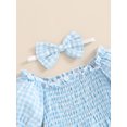 thumbnail image 5 of Bagilaanoe Newborn Baby Girl Summer Rompers Plaid Short Sleeve Off Shoulder Bodysuits + Headband 3M 6M 12M 18M Infant One Piece Jumpsuit, 5 of 7