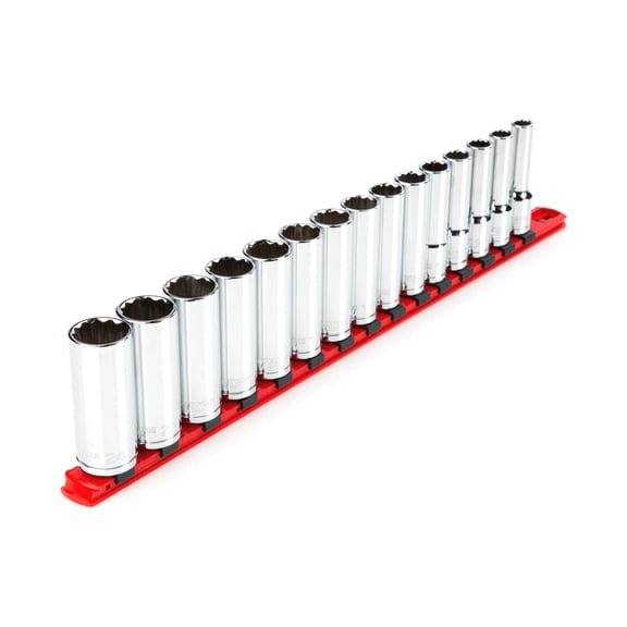 TEKTON 1/2 Inch Drive Deep 12-Point Socket Set with Rail, 15-Piece (10 - 24 mm) | SHD92108