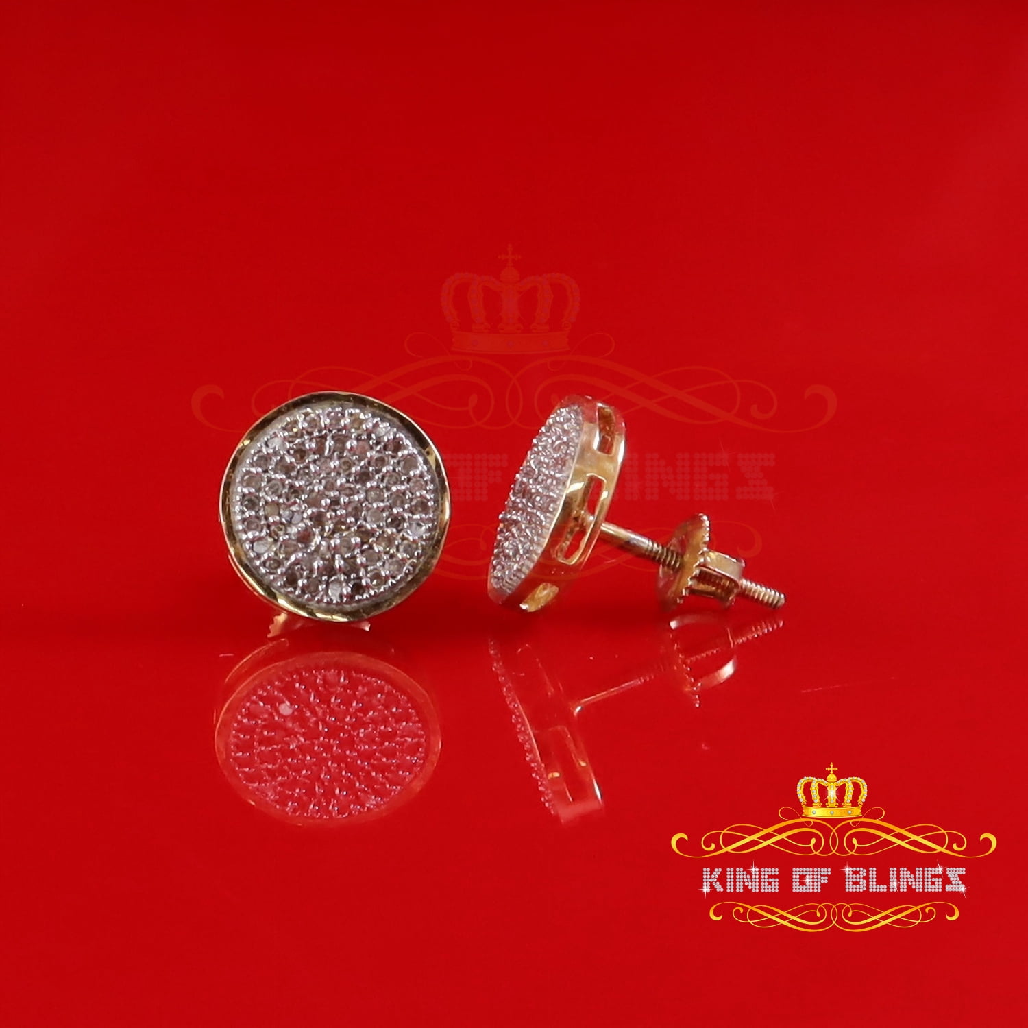 King of Bling's 0.20ct Diamond Stud Earrings For Women Yellow 925 Sterling Silver Stud For Men's