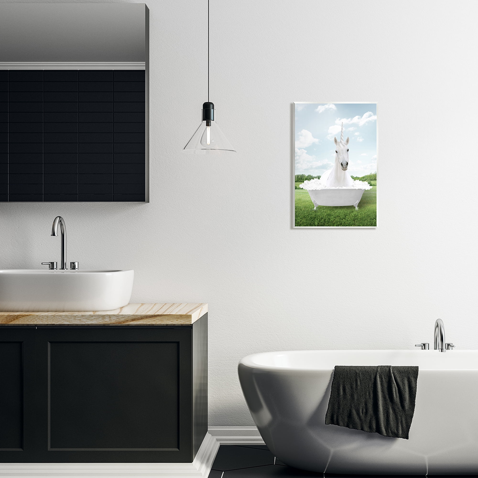 Stupell Industries Unicorn in Tub Landscape Nature Painting Unframed Art Print Wall Art, 13 x 19