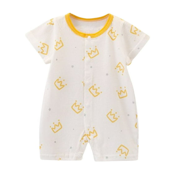 HVOBTTY Kids Summer Soft Jumpsuit, Toddler Casual Sports Rompers, Unisex Print Short Sleeve Round Neck Lightweight Breathable Daily Wear Rompers White 6-9 Months