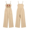 thumbnail image 5 of Women's Boho Jumpsuit Embroidered Floral Romper Square Neck Sleeveless Wide Leg Jumpsuit with Pockets Casual Linen Blend Outfit for Women, Beige, L, 5 of 8