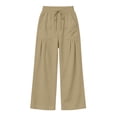 thumbnail image 7 of Vynhevius Women Wide Leg Pants Solid Drawstring Waist Dual Pockets Pleated Casual Loose Trousers, 7 of 7