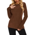 thumbnail image 3 of TARIENDY Long Sleeve Tshirt Womens Thermal Undershirts Solid Color Crewneck Base Layer Shirts Soft Warm Fall Winter Tops Brown S, 3 of 10