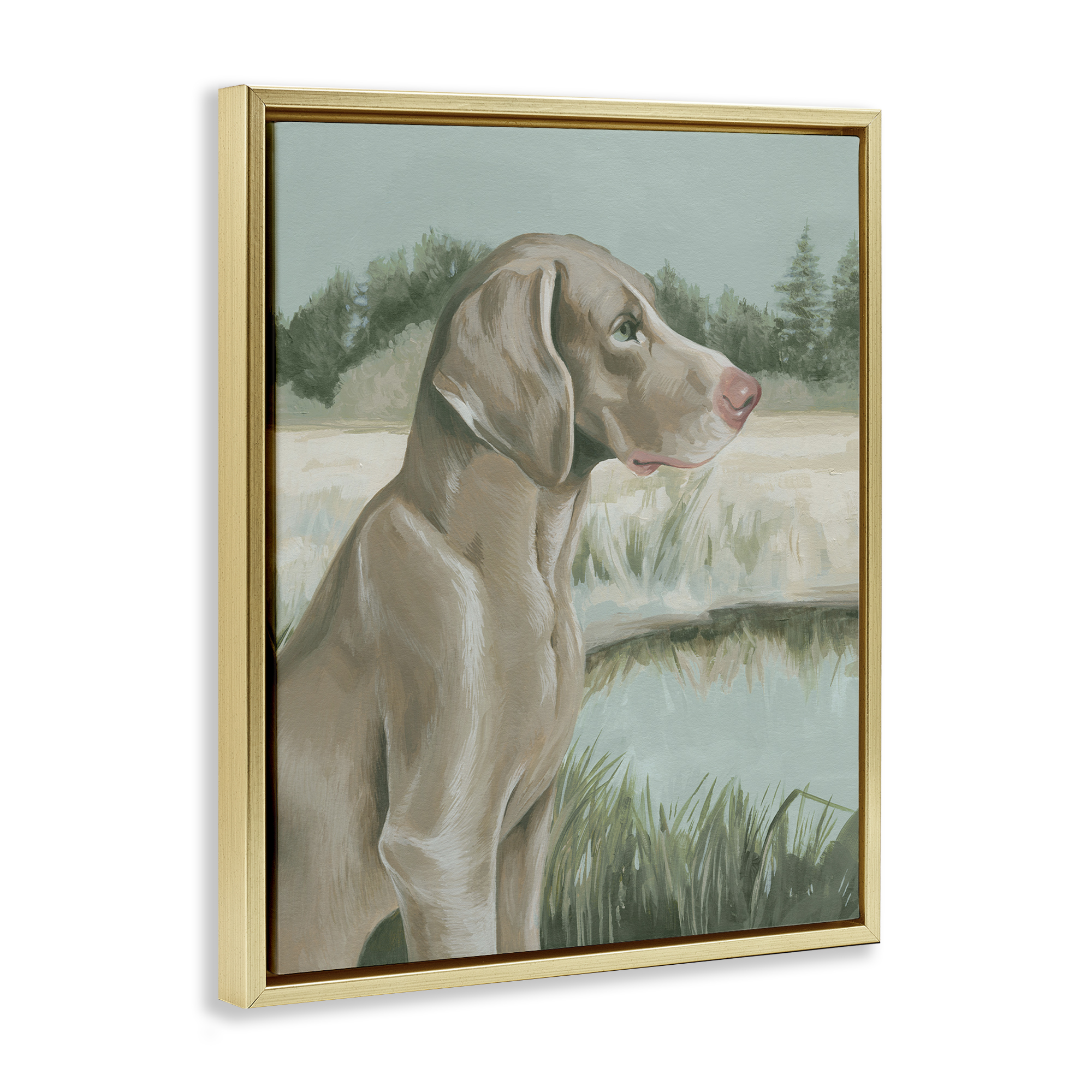 Stupell Industries Labrador Lake Landscape Animals & Insects Painting Gold Floater Framed Canvas Art Print Wall Art, 25 x 31