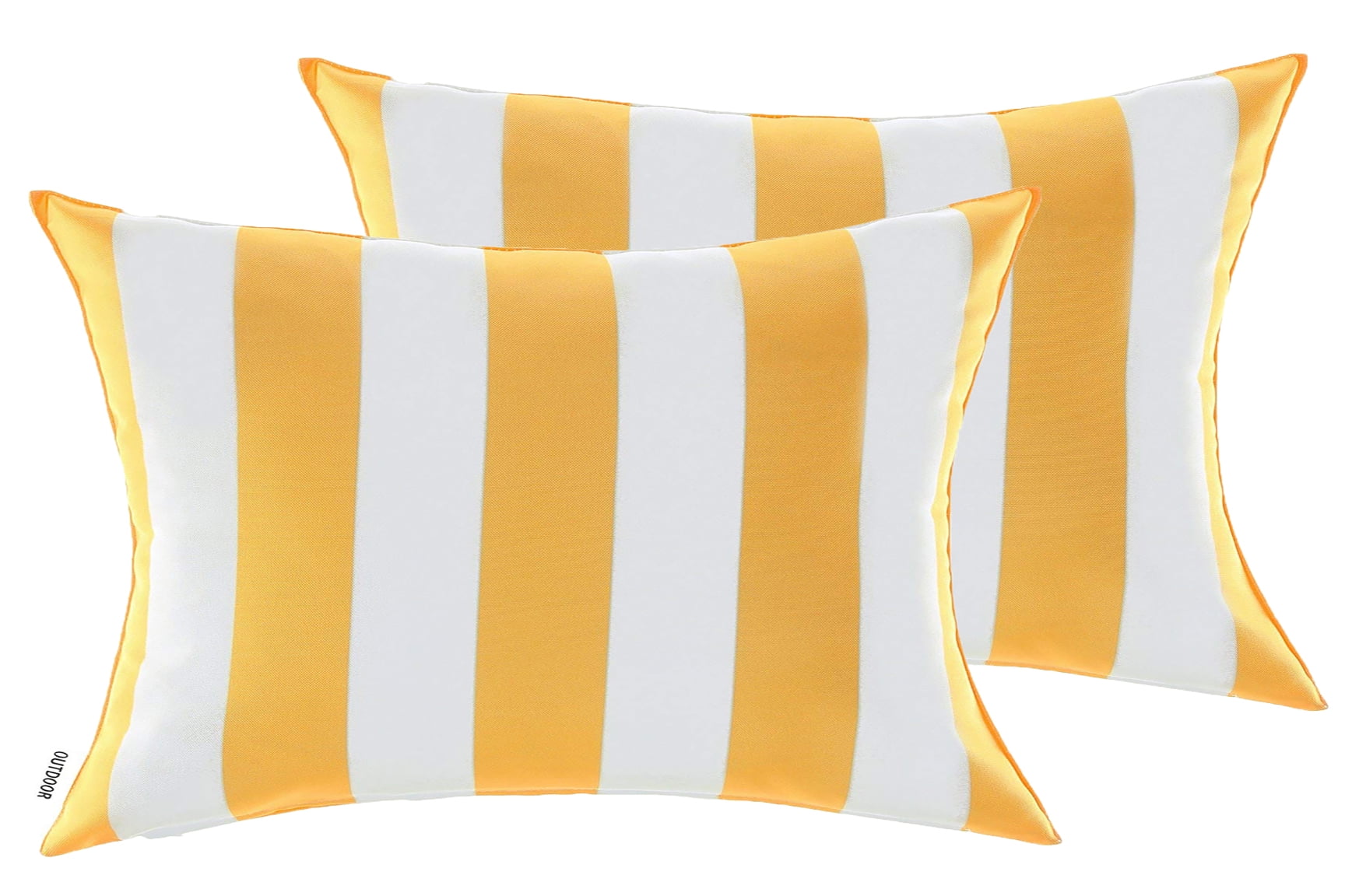 Pack of 2 Outdoor Decorative Throw Pillows 12 x 18 inch Stripe Yellow