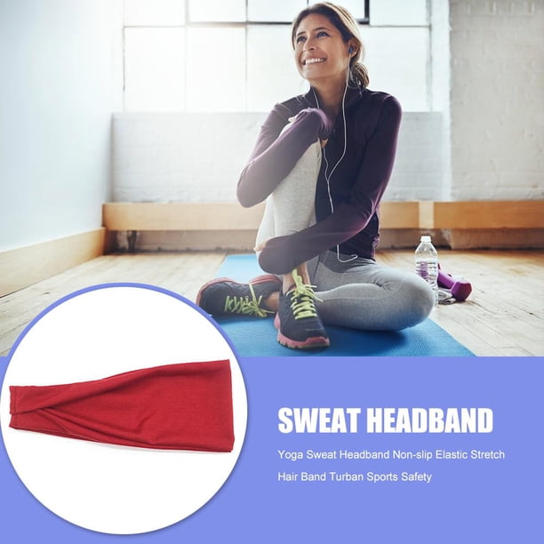 Diadema para el sudor de yoga, banda elástica antideslizante para el cabello, seguridad deportiva (rojo)