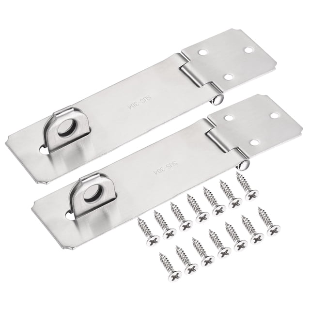 Uxcell 5'' Traba de puerta gruesa de acero inoxidable con cerradura y tornillos, plata 2 paquetes