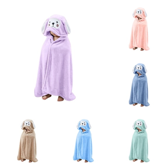 REDARER Boys Girls Cartoon Dog Hooded Coral Bath Towel Wrap Soft Absorbent Shower Pool Cover Up for Toddler Kids,5-10 Years