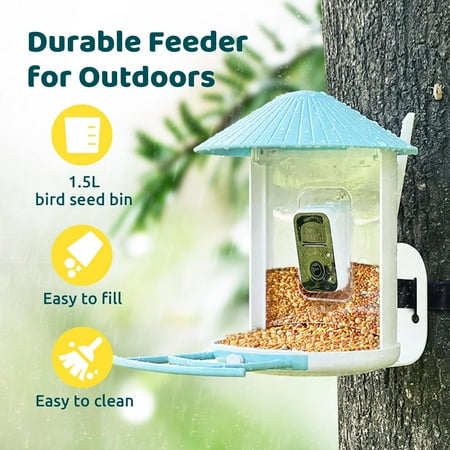 Smart Bird Feeder Camera, Netvue Birdfy Automatic Outdoor Bird Accessories with APP Notification AI Recognition Night Version Waterproof for Yard/House Buddy