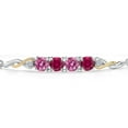 thumbnail image 3 of Gem Stone King 925 Silver and 10K Yellow Gold Pink Moissanite and Red Created Ruby and White Lab Grown Diamond Bracelet for Women | 2.22 Cttw | Gemstone | Round 5MM | Fully Adjustable 9 inch, 3 of 5