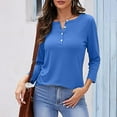 thumbnail image 3 of tklpehg Womens Dressy Tops Lightweight Long Sleeve Tops Tunic Tops V-Neck Classic Solid Color Casual Loose Going Out Tops Blouses (Blue,S), 3 of 5
