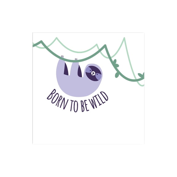 Born To Be Wild Lilac Sloth Green Vine 12 x 12 Wood Wall Sign Plaque