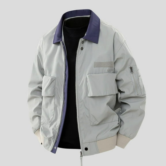 Atogsazn Men's Hiking Jacket Full Zipper Workou Windbreaker Jackets Long Sleeve Coats for Men with Pocket Silver XL