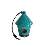 Alpine 10 in. Hanging Turquoise Ceramic Birdhouse
