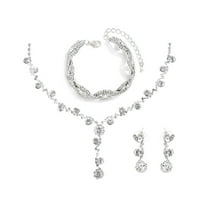 DESIGNICE Rhinestone Bride Wedding Jewelry Sets Bridal Necklace Bracelet Earrings Set Prom Costume Jewelry for Women and Brides