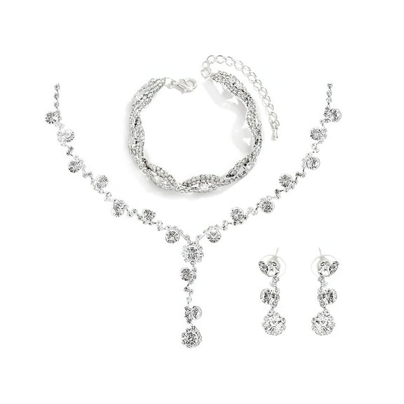 DESIGNICE Rhinestone Bride Wedding Jewelry Sets Bridal Necklace Bracelet Earrings Set Prom Costume Jewelry for Women and Brides