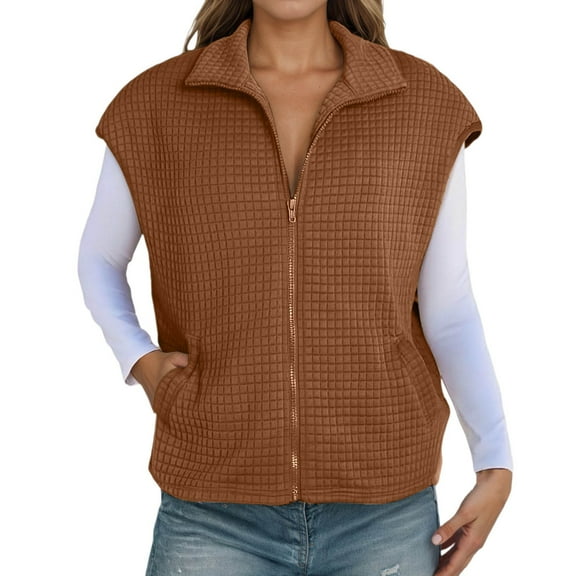 TIANZEN Knit Zip Front Vest Sleeveless Oversized Outerwear With Side Pockets Casual Layering Cardigan And Coat Women 16 plus Size Womens Coats