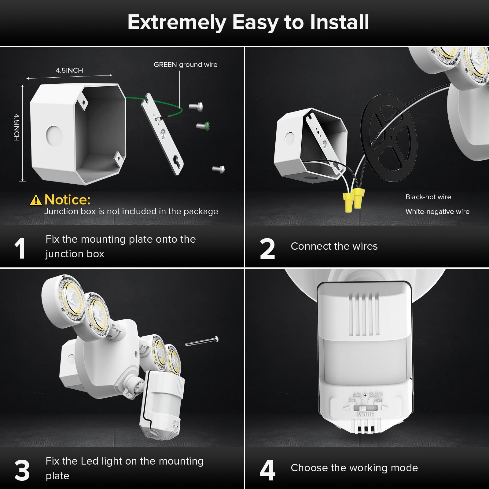 SANSI 30W Motion Sensor Security Light, 4000LM LED Outdoor Light, 5000K Dusk to Dawn, 4 Modes