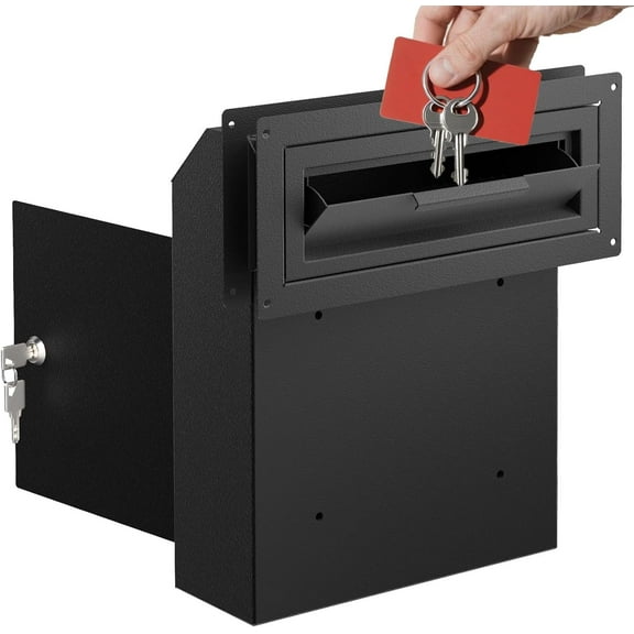 Pochar Through The Door Mailbox with Lock, Heavy Duty Cash Rents Deposit Payments Checks Drop Box for House Office Apartment (Black)