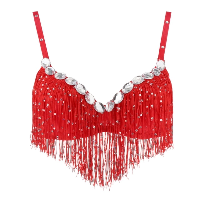 para Danza Del Vientre Lentejuelas Borla Top rojo SM SunniMix Sujetador de danza del vientre para mujer