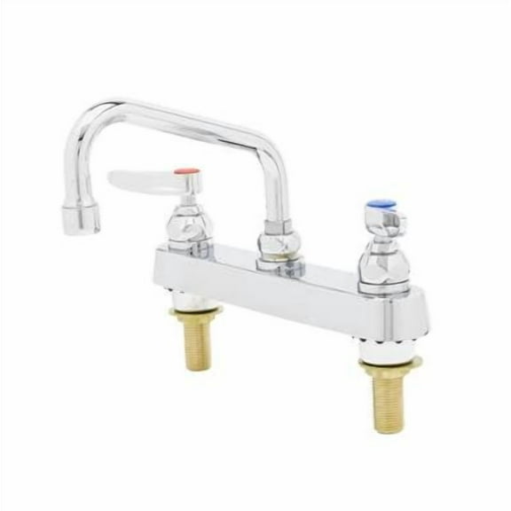T&S Brass - Workboard Faucet, Deck Mount, 8'' Centers, 6'' Swing Nozzle, Lever Handles, 2'' Long Shanks